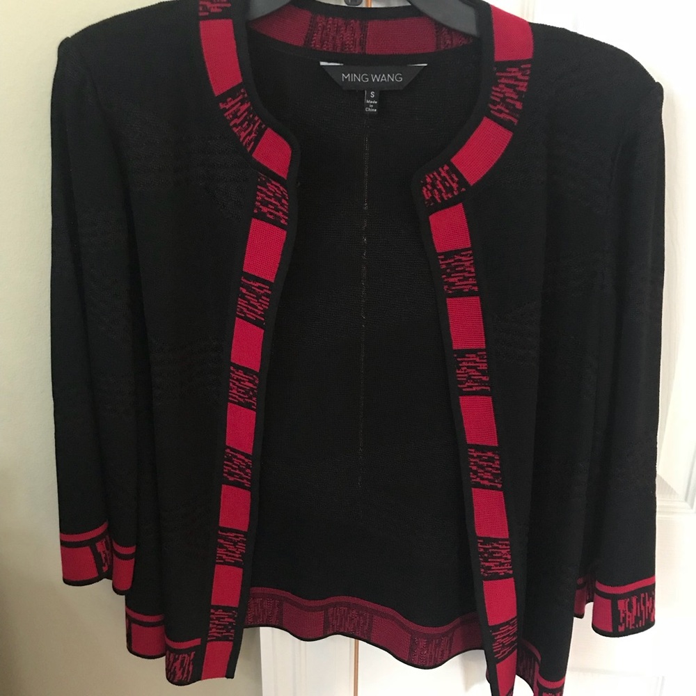 Ming Wang Black and Red Sweater Jacket Size S